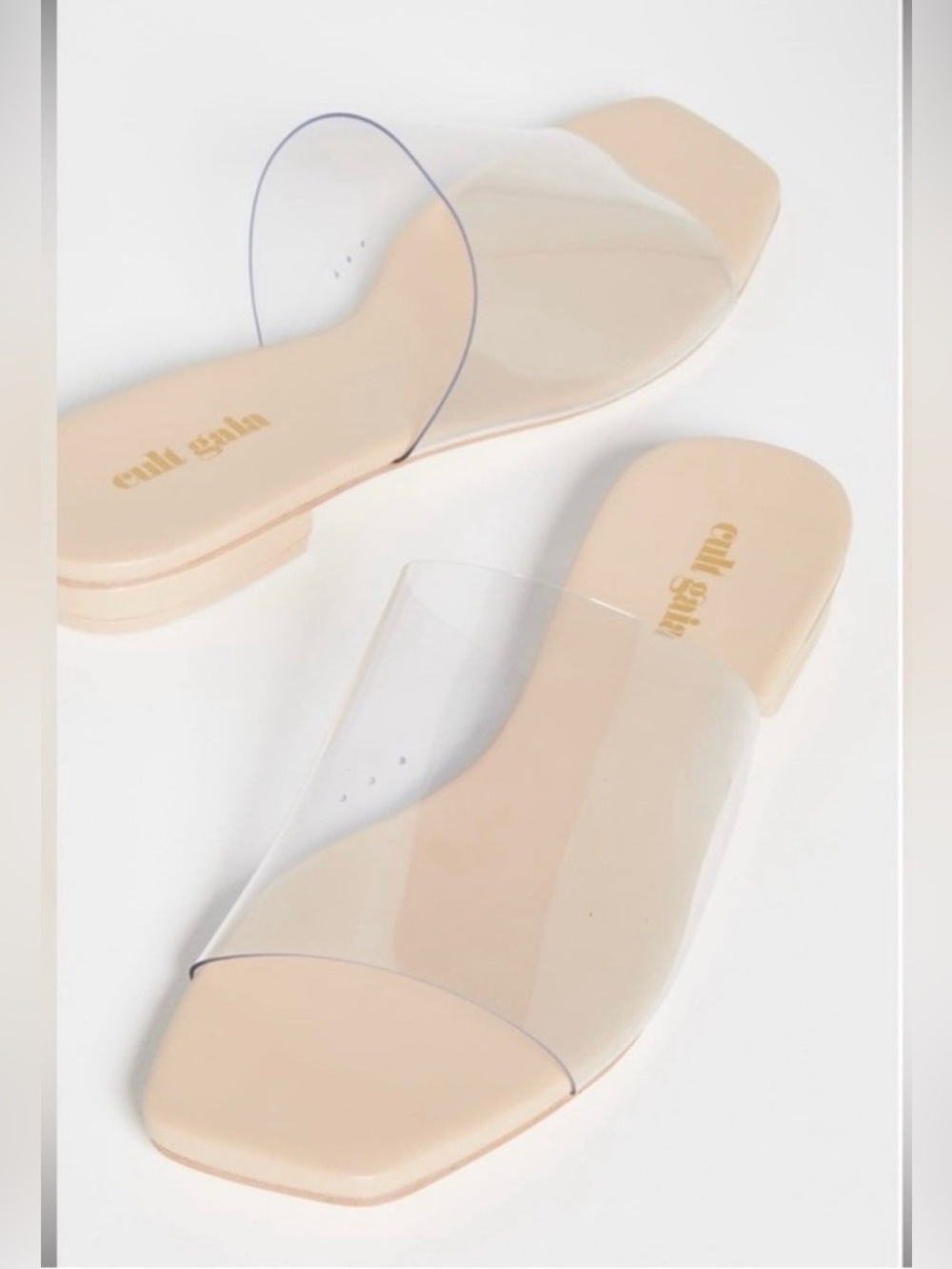 cult gaia Nude Slide Sandals with Clear Vinyl Strap